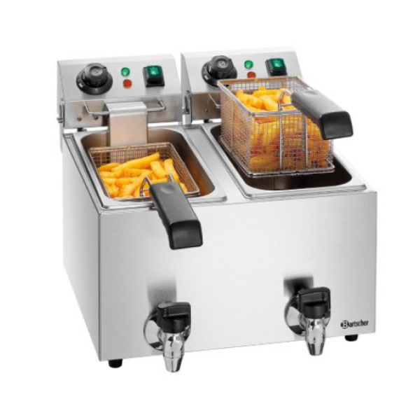  Φριτέζα διπλή ηλεκτρική 4+4 lt με βρυσάκι απορρόης